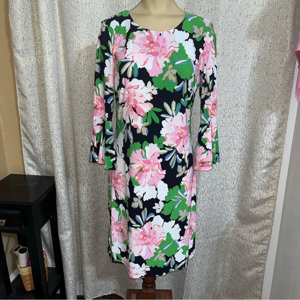 Tommy Hilfiger Bell Sleeve Jersey Shift Dress Women's Sz 6 Floral Above Knee NWT